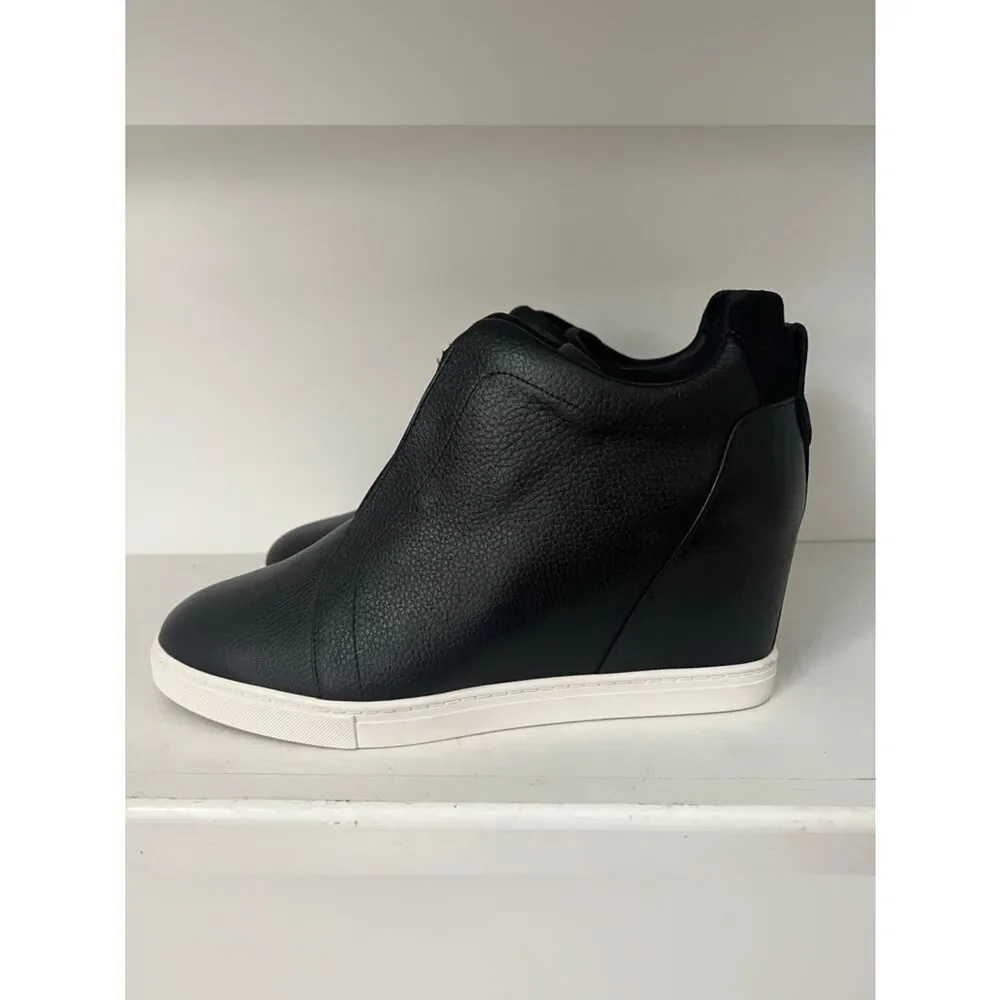 LINEA PAOLO WEDGE WOMEN SNEAKER SIZE 10 BLACK LEATHER SHOES